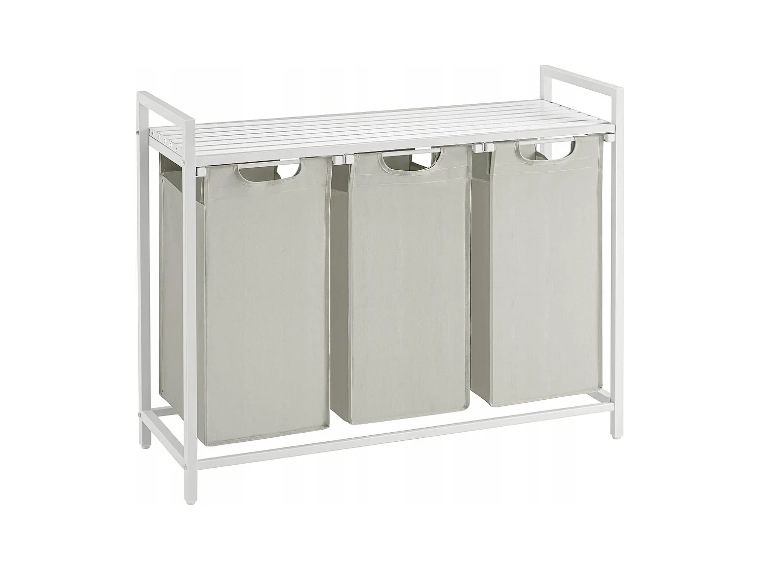 Panier à linge Valora blanc à 3 compartiments avec plateau en MDF style loft