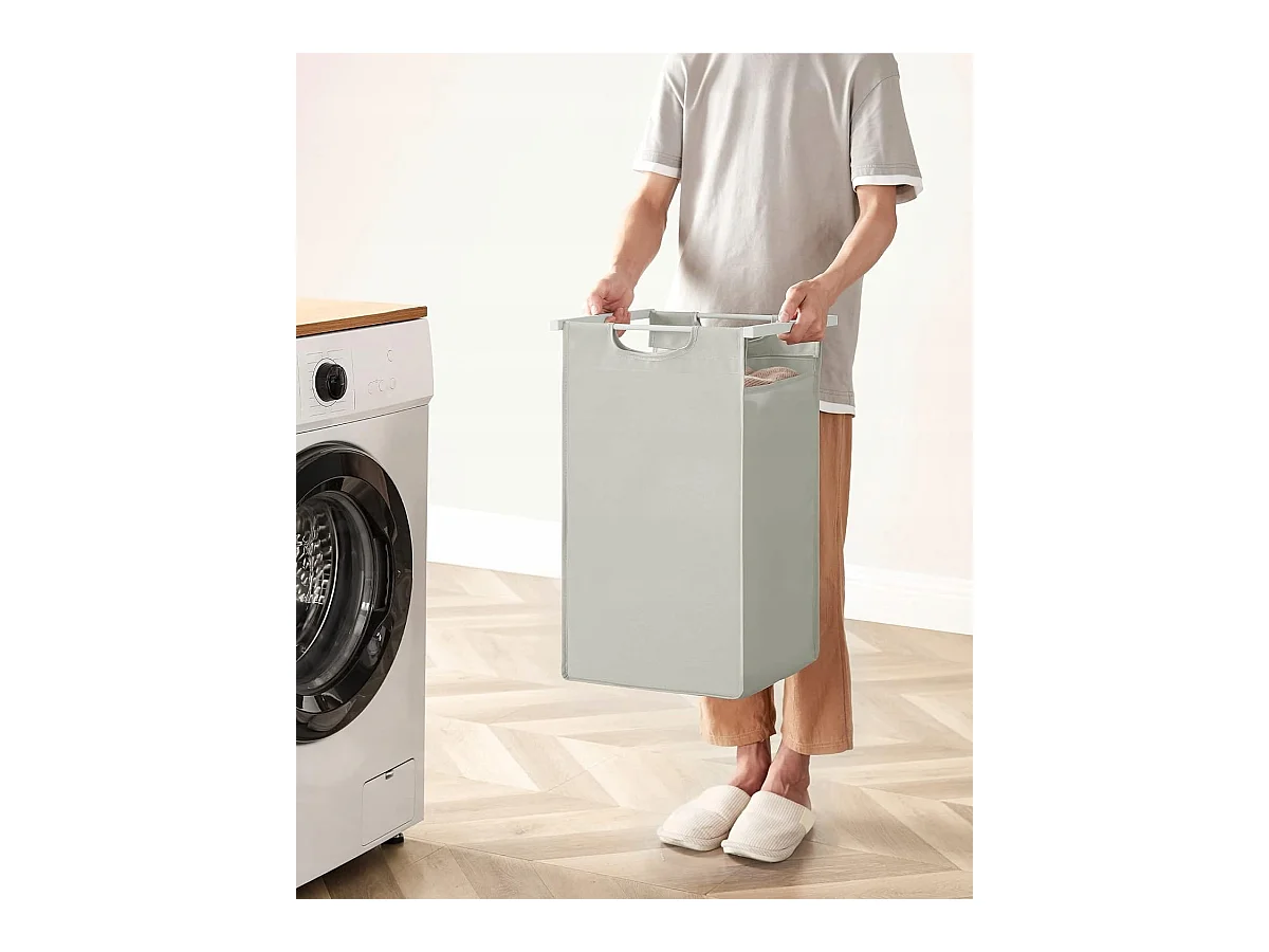 Panier à linge Valora blanc à 3 compartiments avec plateau en MDF style loft