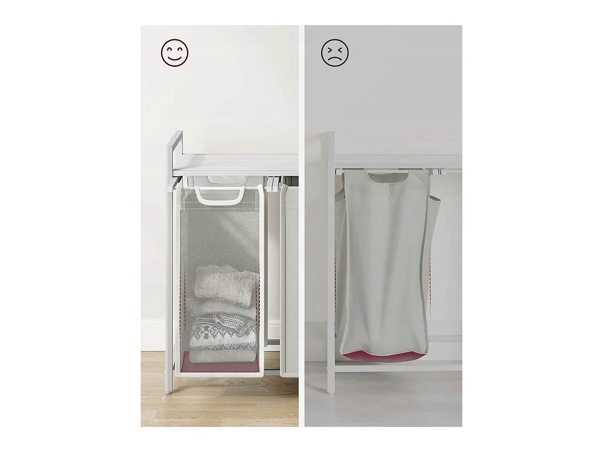 Panier à linge Valora blanc à 3 compartiments avec plateau en MDF style loft