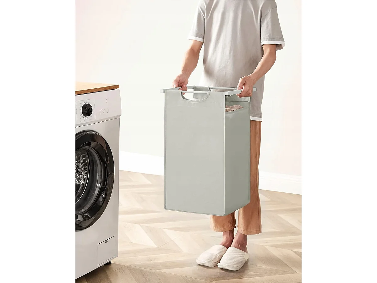 Panier à linge Valora blanc à 3 compartiments avec plateau en MDF style loft