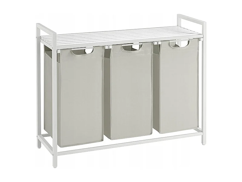 Cesto portabiancheria Valora bianco a 3 scomparti con piano in MDF stile loft