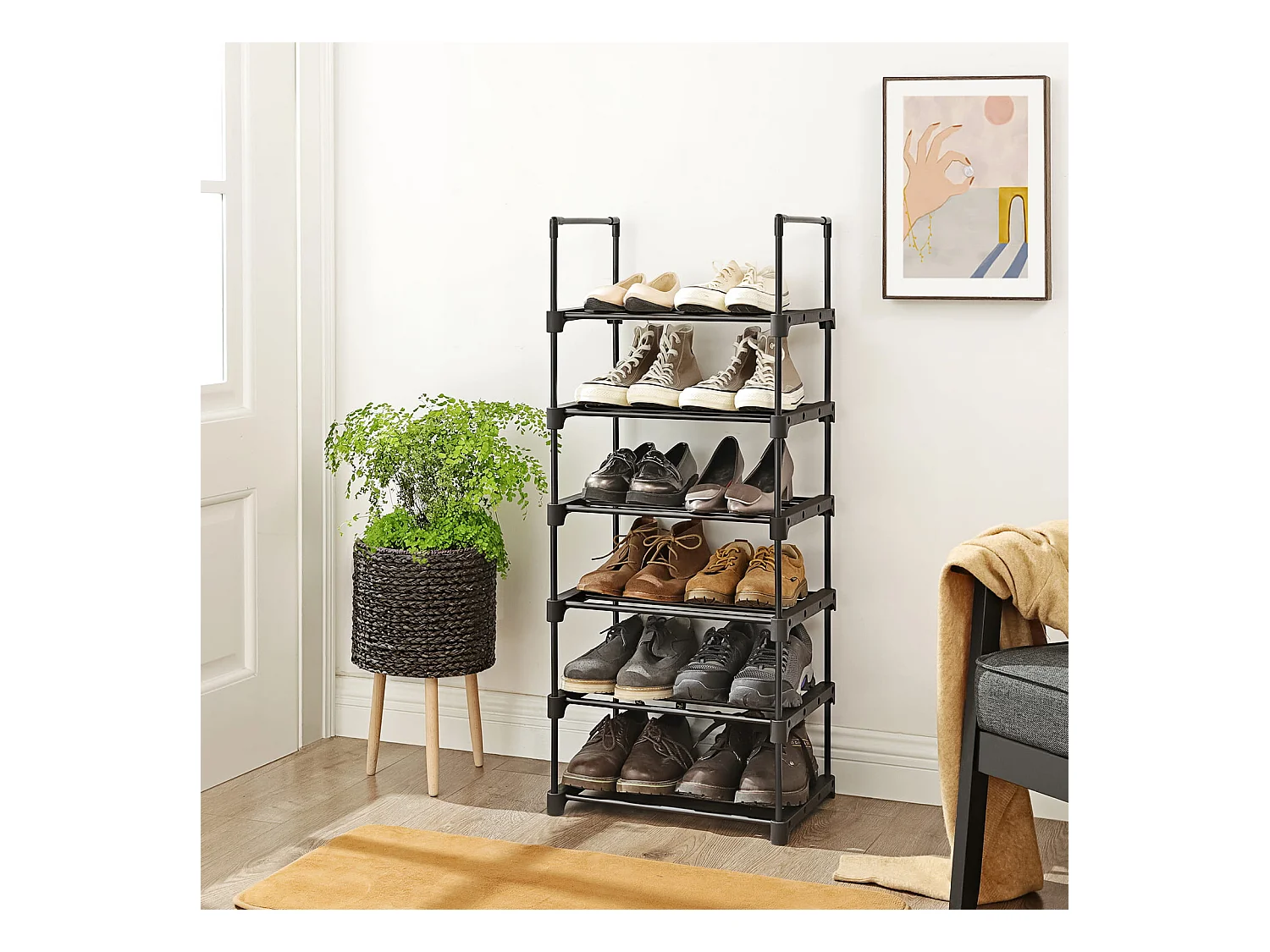 Półka na buty Valora czarna metalowa 6 poziomów loft nowoczesna trwała