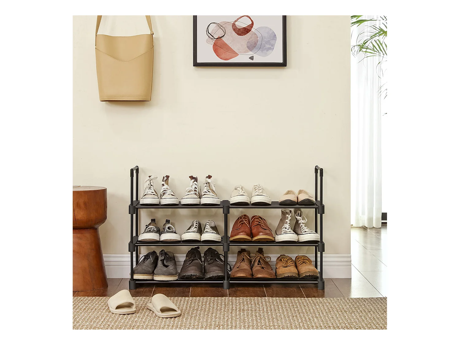 Półka na buty Valora czarna metalowa 6 poziomów loft nowoczesna trwała