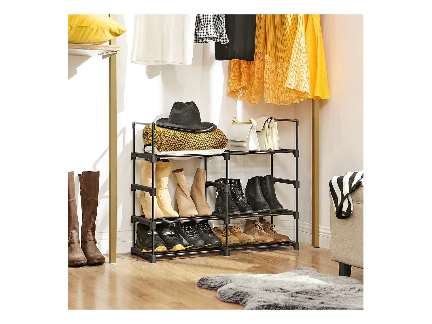 Półka na buty Valora czarna metalowa 6 poziomów loft nowoczesna trwała