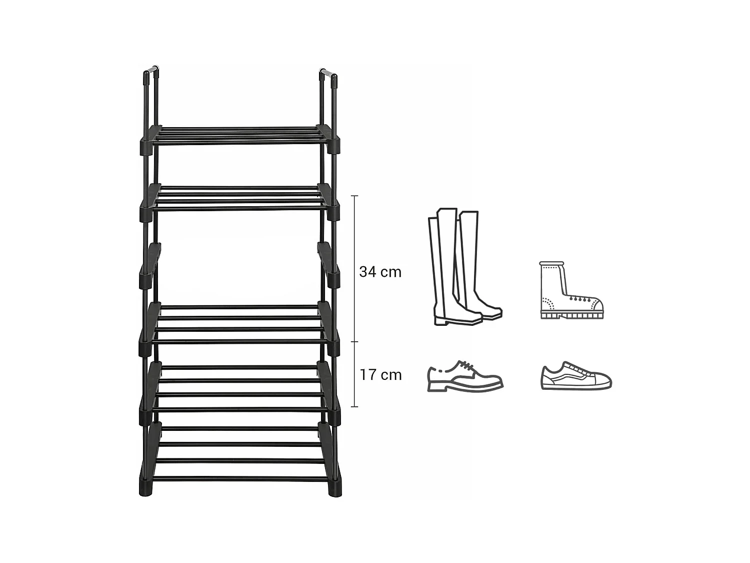 Półka na buty Valora czarna metalowa 6 poziomów loft nowoczesna trwała