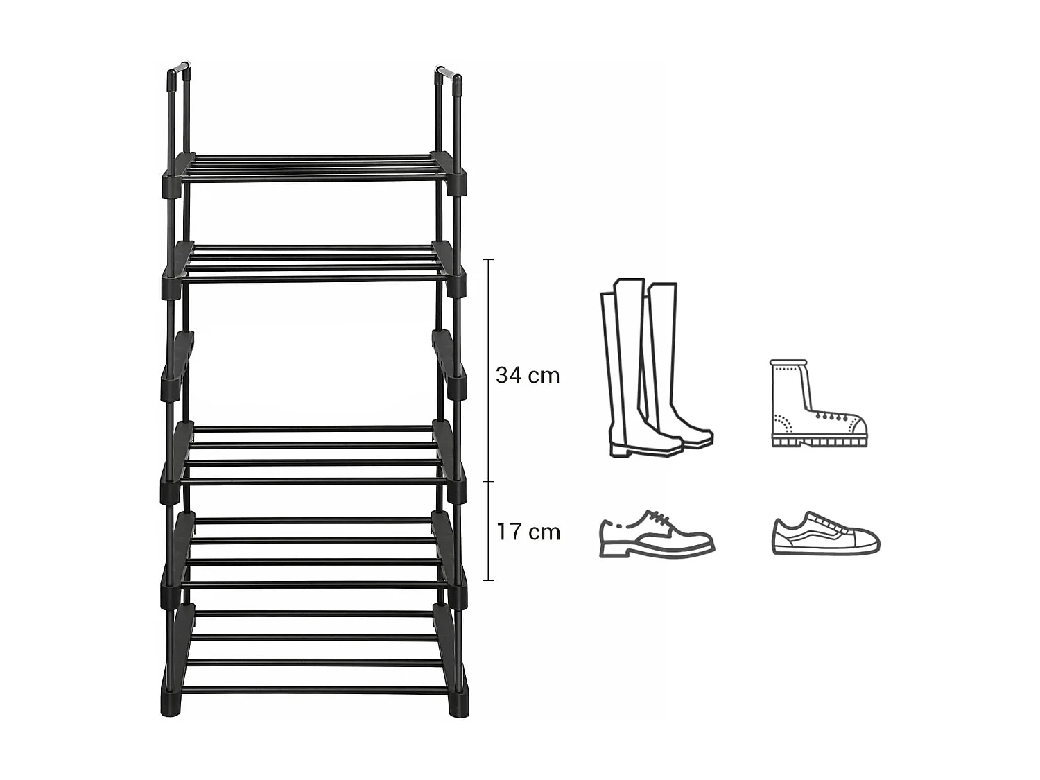 Étagère chaussures Valora en métal noir loft 6 niveaux durable et moderne