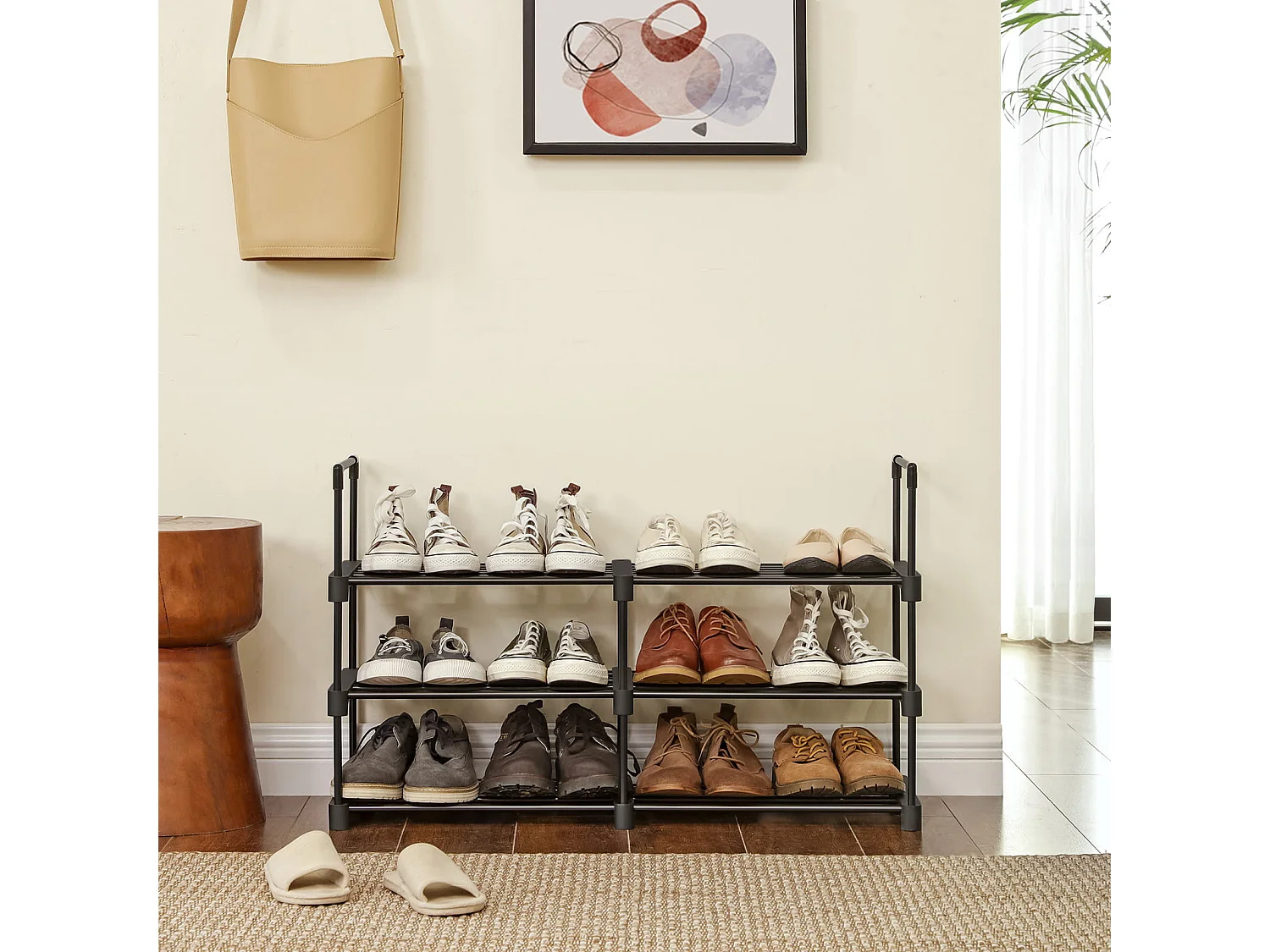 Półka na buty Valora czarna metalowa 6 poziomów loft nowoczesna trwała