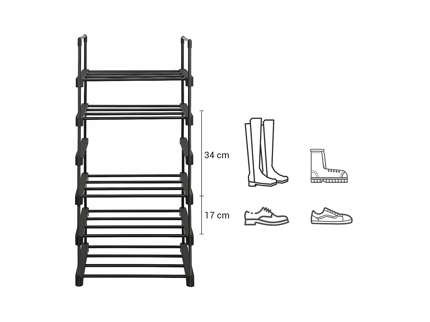 Półka na buty Valora czarna metalowa 6 poziomów loft nowoczesna trwała