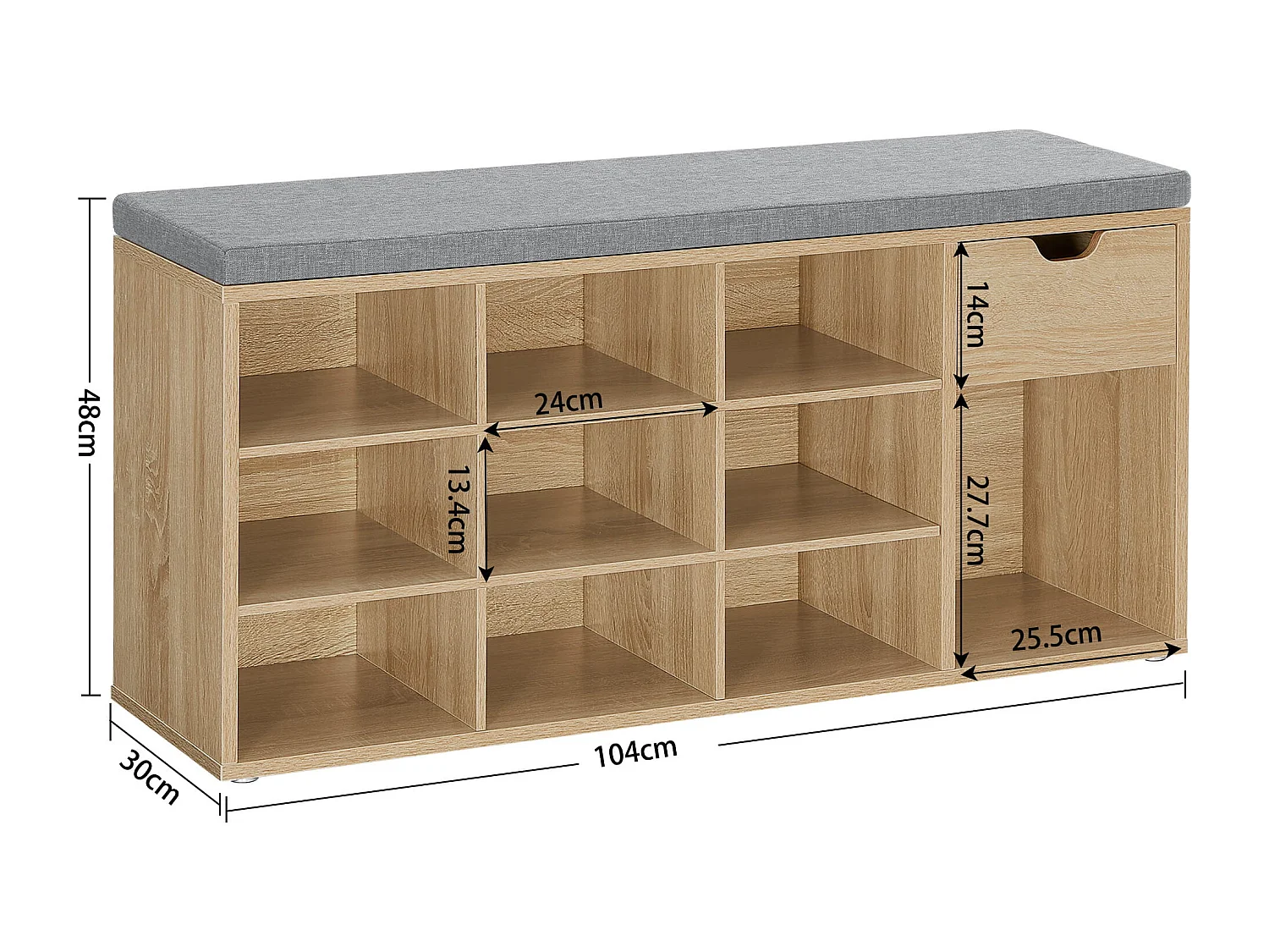 Valora Schuhschrank mit Sitz und Schublade – Sonoma Eiche Grau Leinen