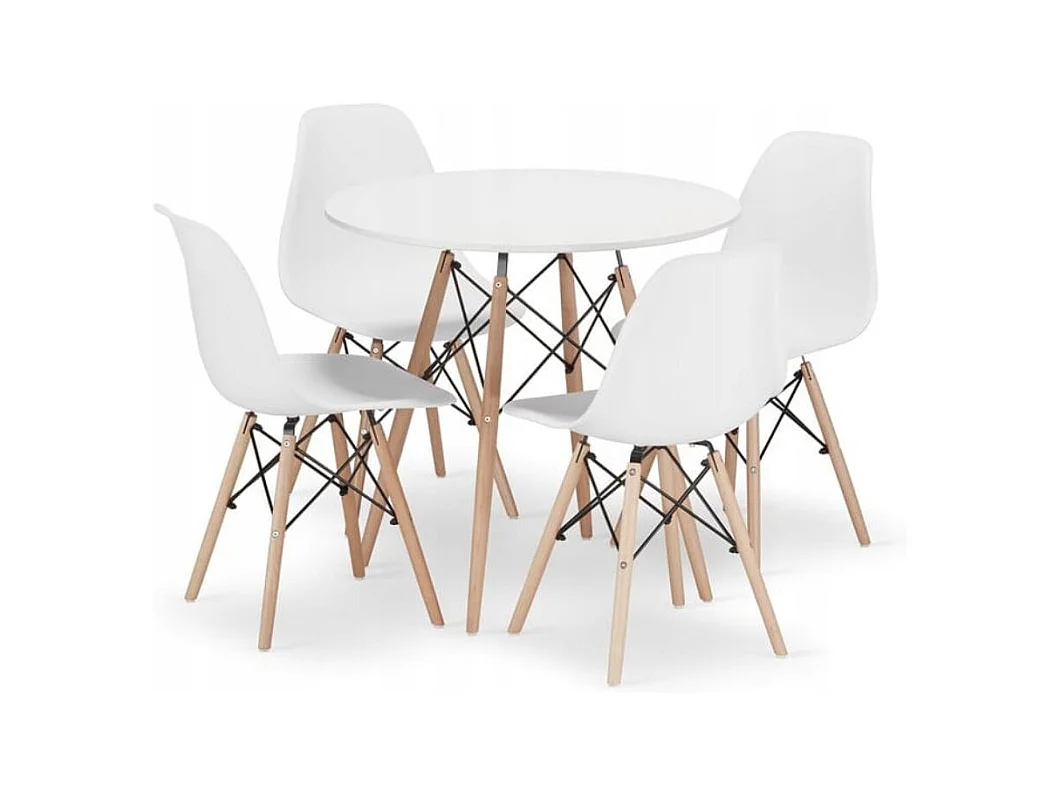 Valora Esszimmerset | KOVA 80 cm weißer runder Tisch + 4 OSAKA weiße Stühle