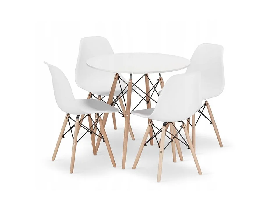 Valora Eettafelset | KOVA 80cm Witte Ronde Tafel + 4 OSAKA Witte Stoelen