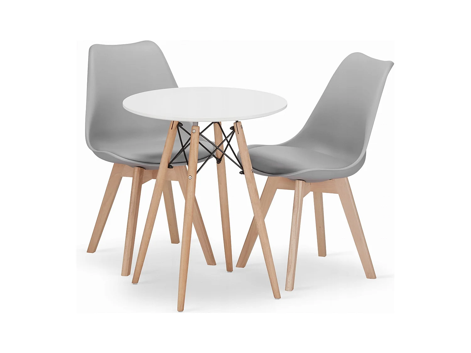 Valora KOVA Runder Tisch Ø60 Weiß + 2 RIKX Graue Stühle