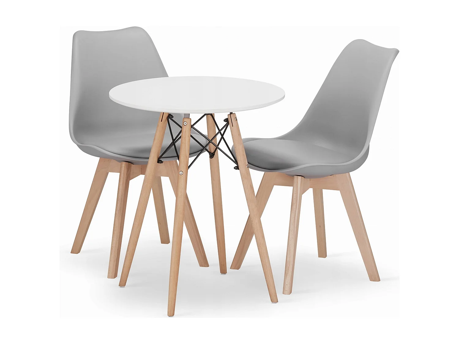 Valora KOVA Okrągły Stół Ø60 Biały + 2 Krzesła RIKX Szare