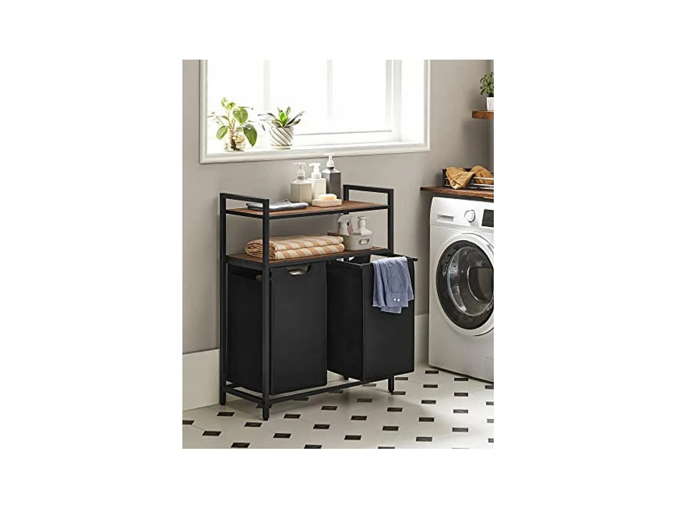 Valora Armoire à linge à 2 compartiments Brun rustique Noir