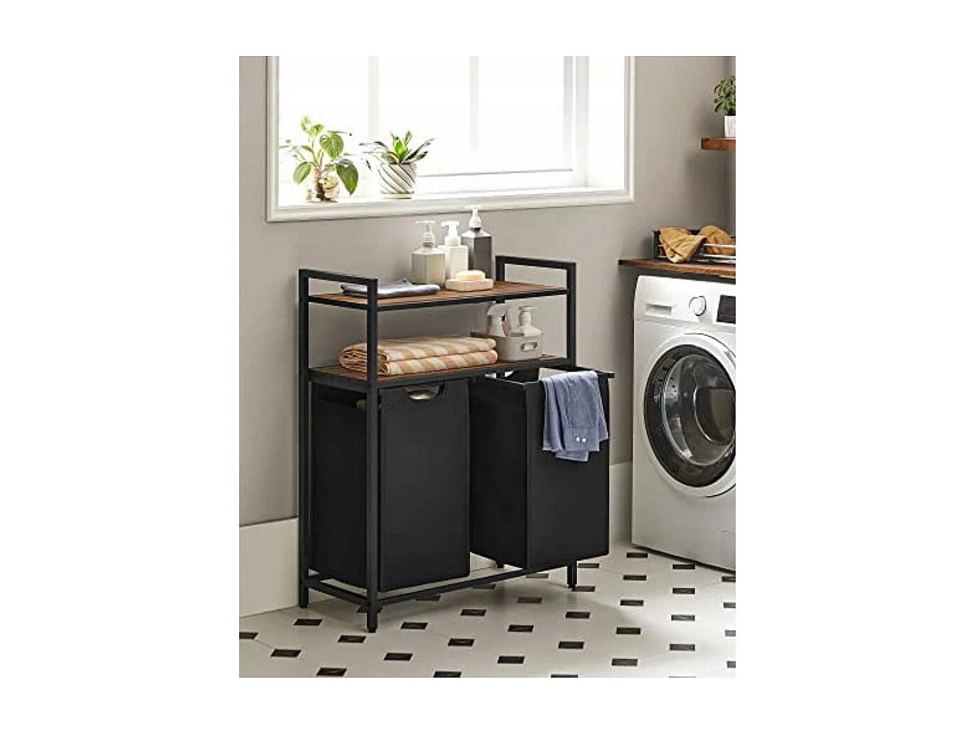 Valora Armoire à linge à 2 compartiments Brun rustique Noir