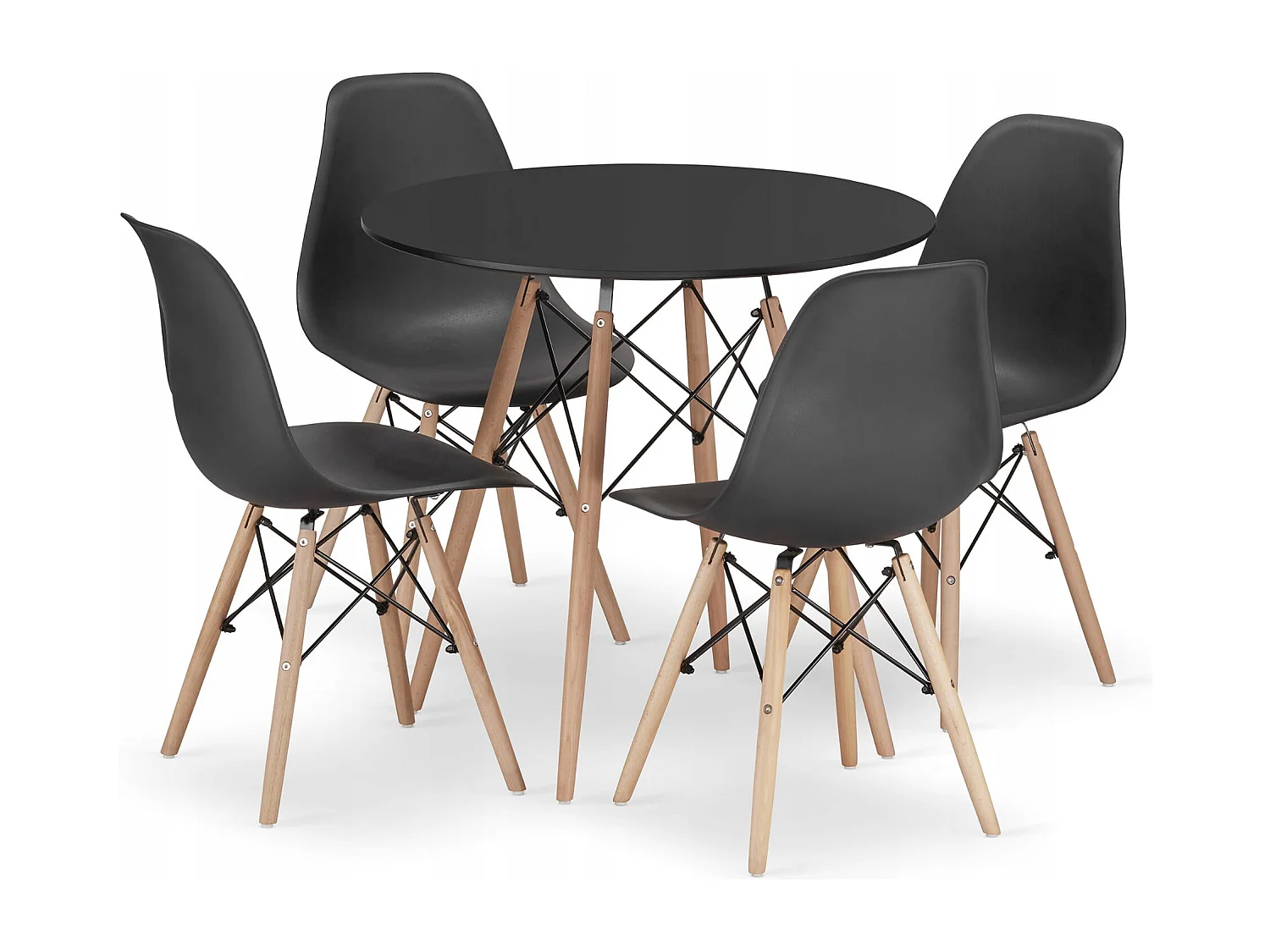 Ensemble salle à manger Valora table KOVA noire 80 cm + 4 chaises OSAKA noires