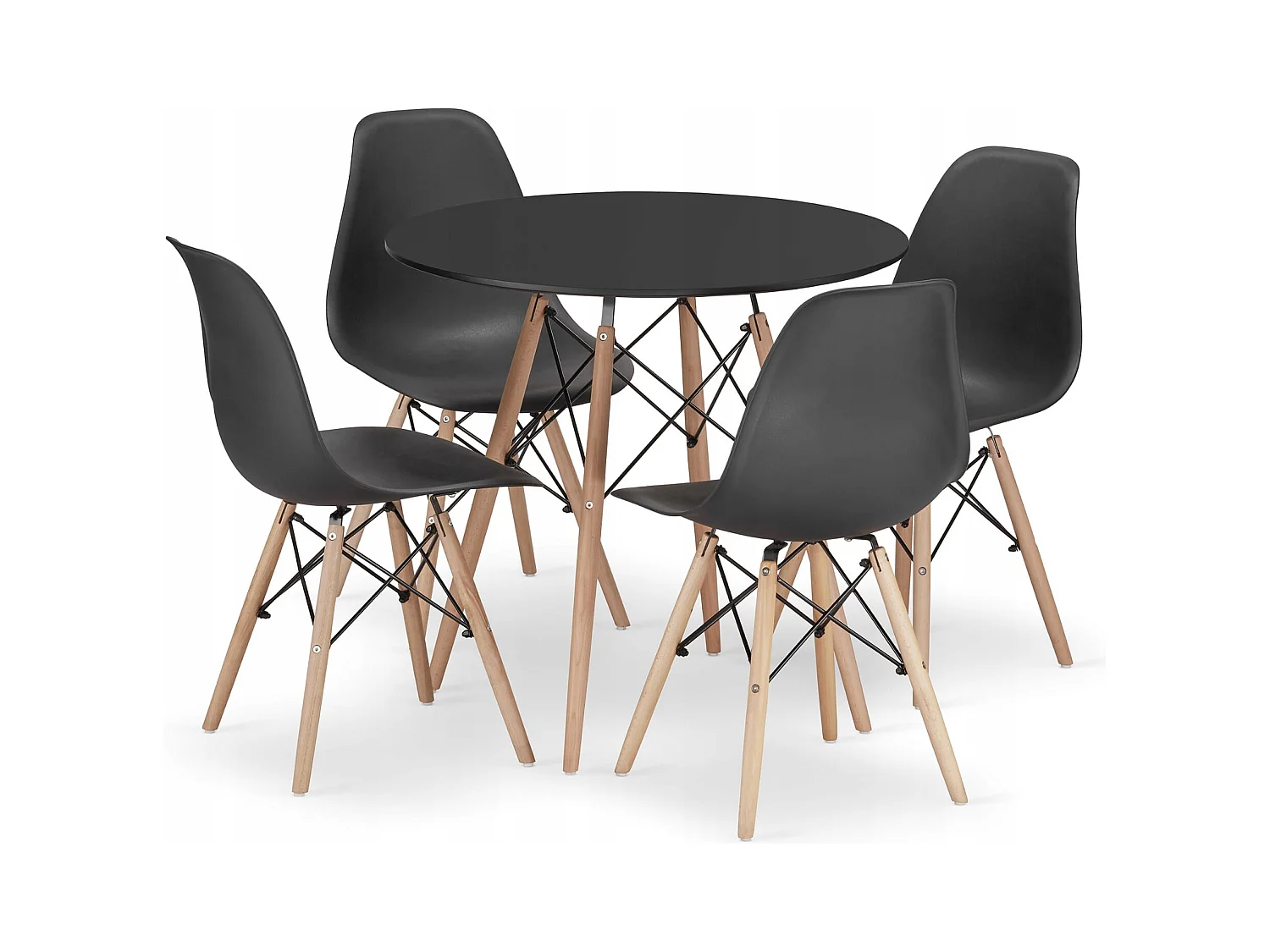 Ensemble salle à manger Valora table KOVA noire 80 cm + 4 chaises OSAKA noires