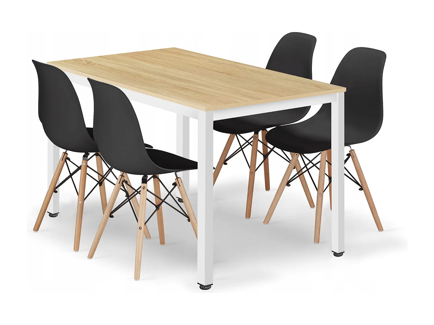 Ensemble salle à manger Valora table ROVA 120x60 chêne + 4 chaises OSAKA noires