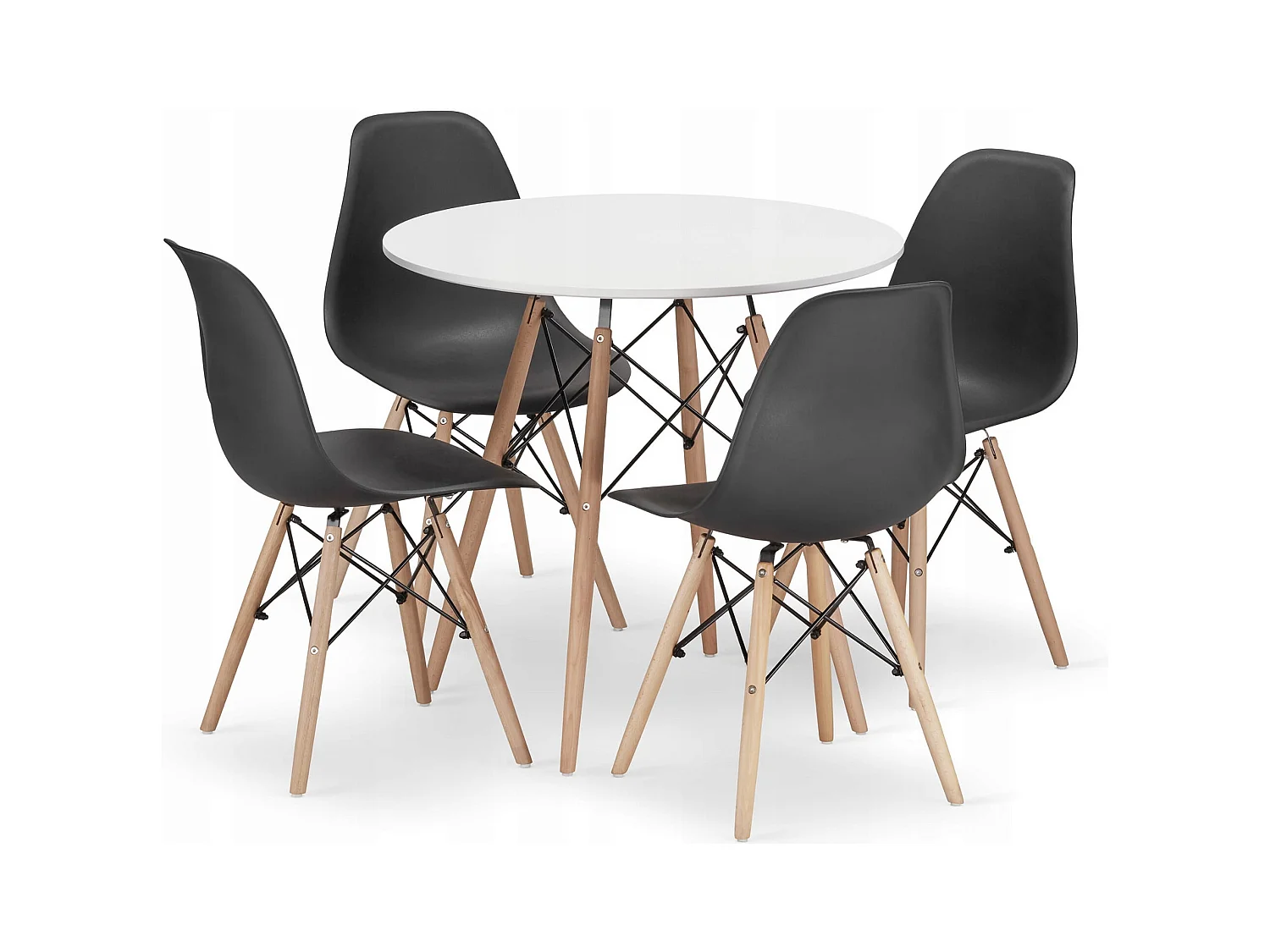 Table ronde Valora KOVA Ø80 blanche + 4 chaises OSAKA noires