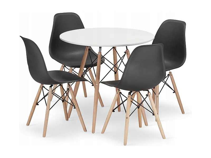 Table ronde Valora KOVA Ø80 blanche + 4 chaises OSAKA noires