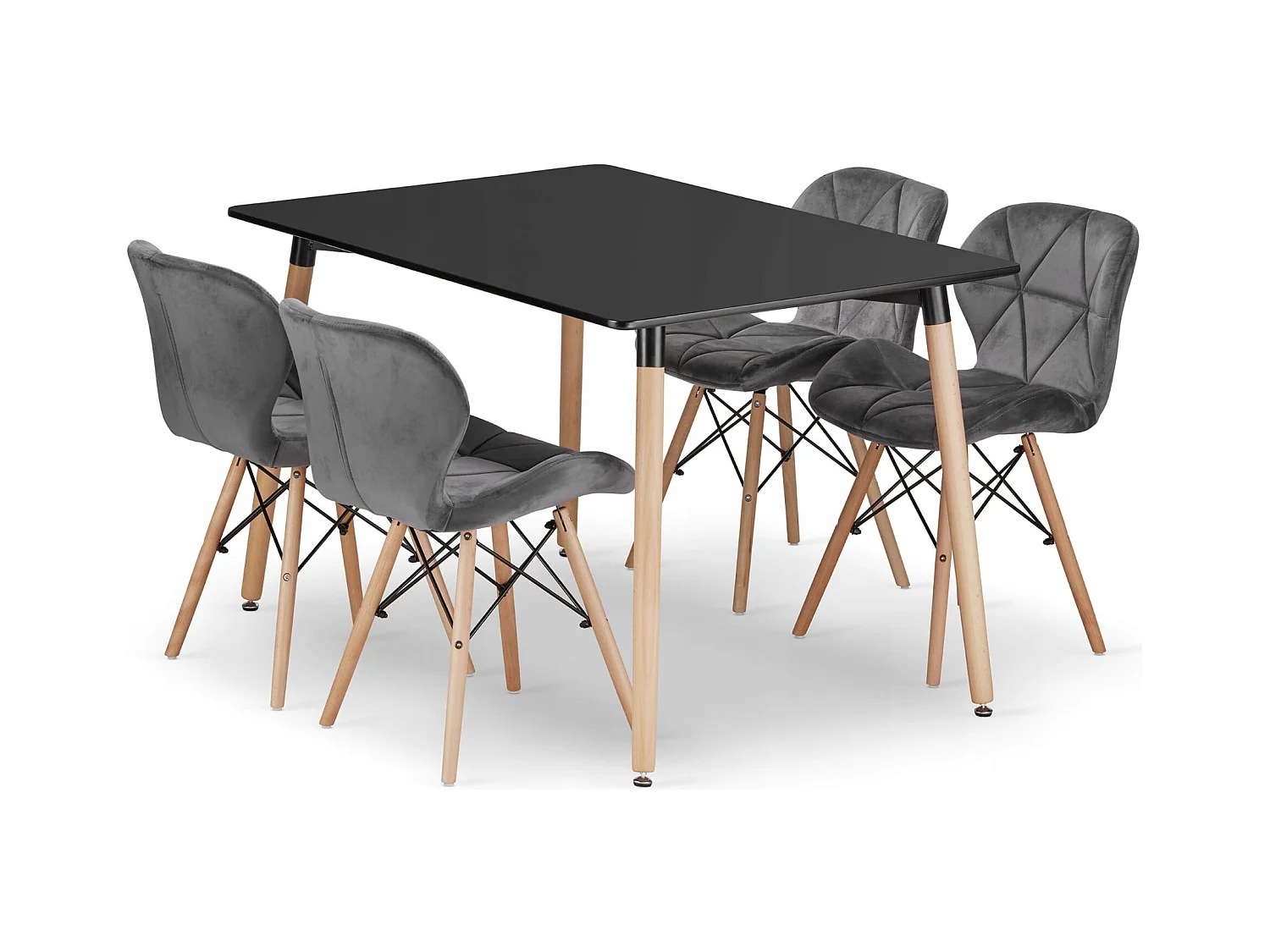 Valora YURO Table Rectangulaire 120x80 Noir + 4 Chaises WAKO Grises