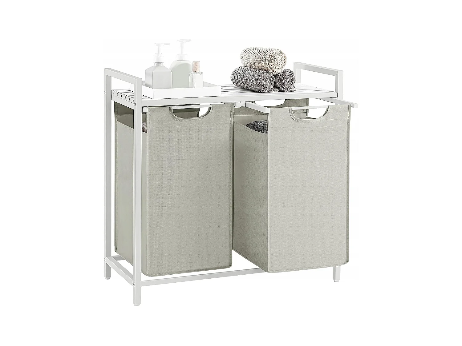 Valora Panier à linge Armoire 2 compartiments Blanc 92L pour salle de bain