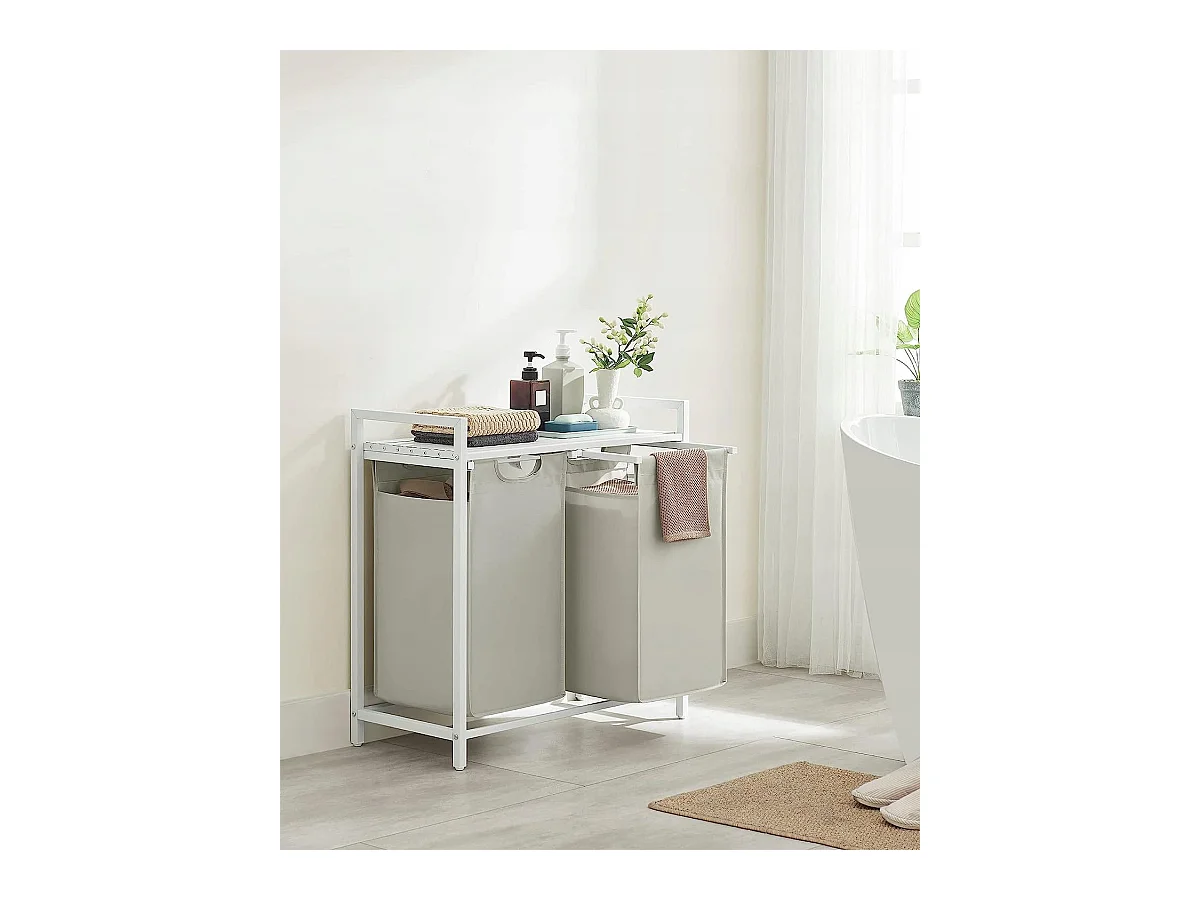 Valora Panier à linge Armoire 2 compartiments Blanc 92L pour salle de bain