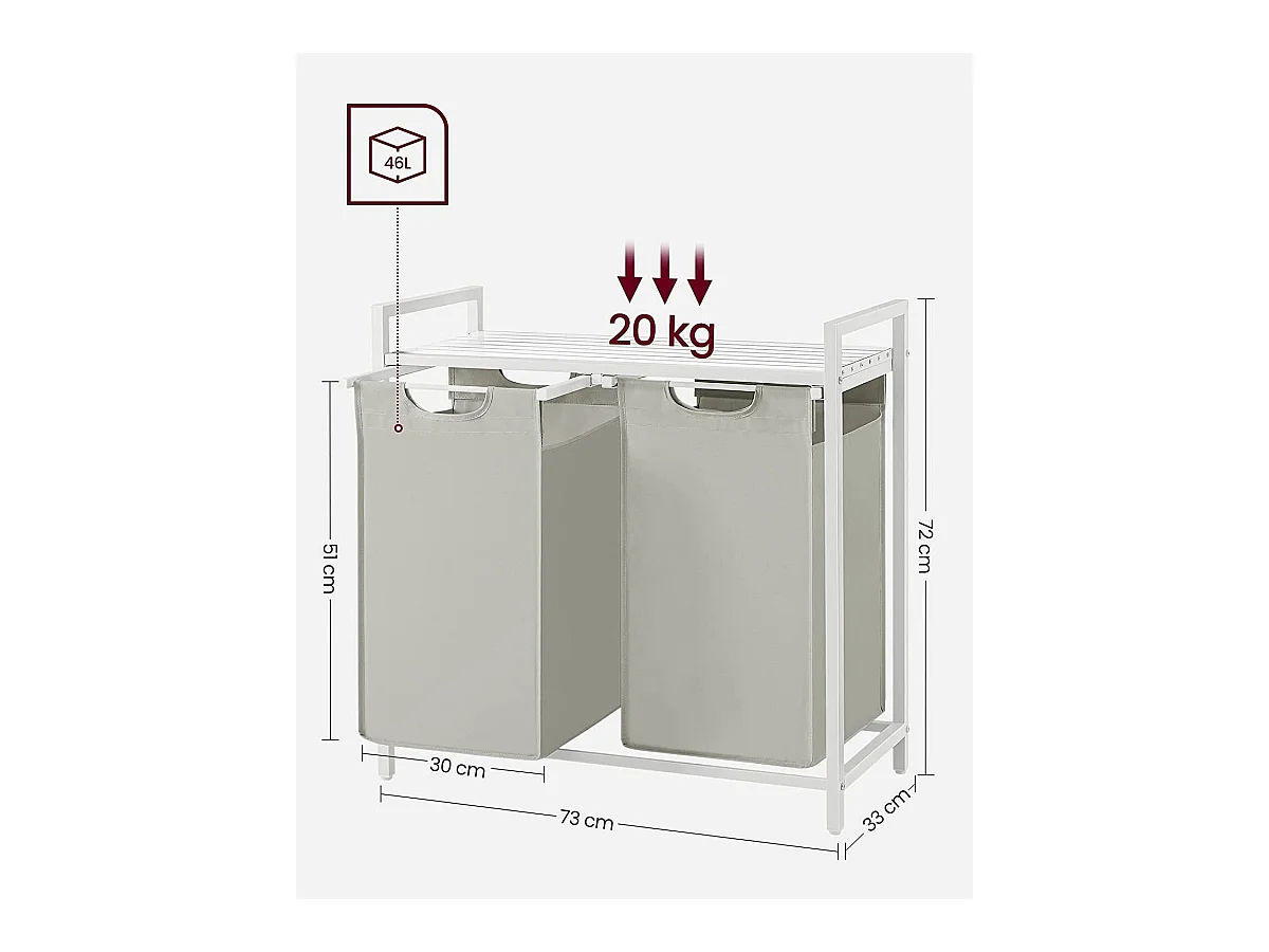 Valora Panier à linge Armoire 2 compartiments Blanc 92L pour salle de bain