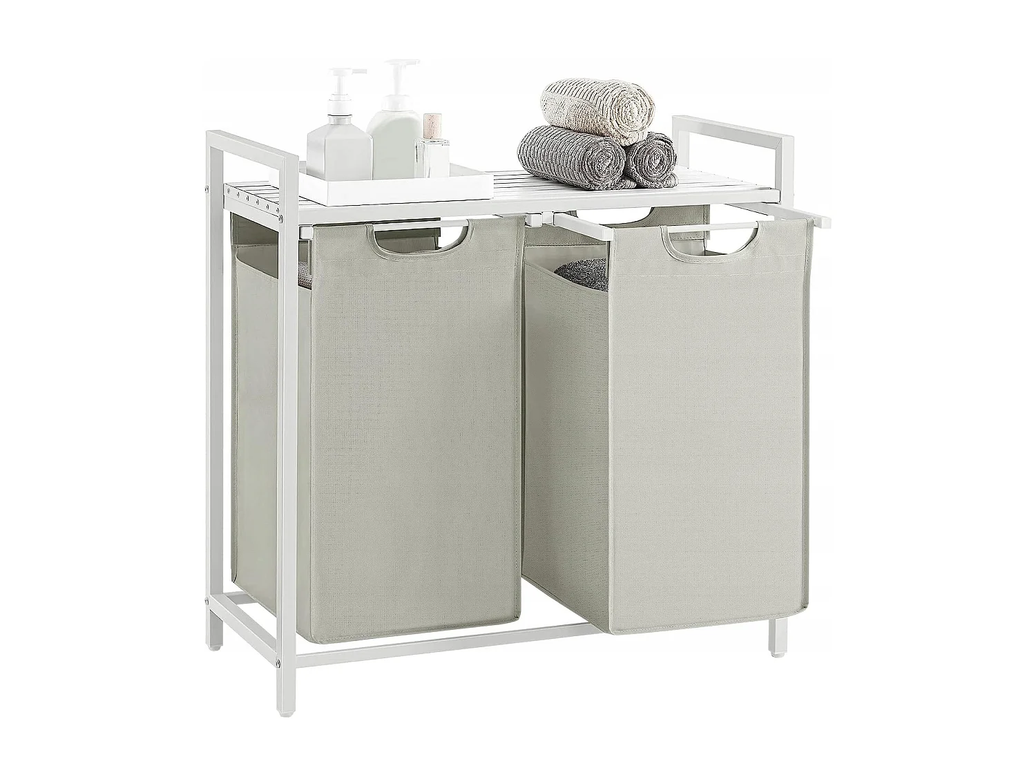 Valora Panier à linge Armoire 2 compartiments Blanc 92L pour salle de bain