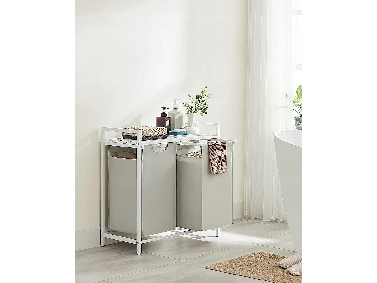 Valora Panier à linge Armoire 2 compartiments Blanc 92L pour salle de bain