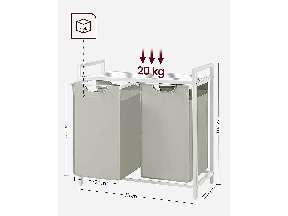 Valora Panier à linge Armoire 2 compartiments Blanc 92L pour salle de bain