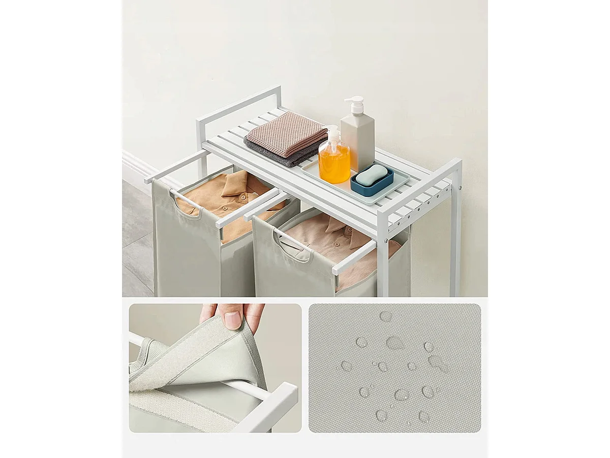 Valora Panier à linge Armoire 2 compartiments Blanc 92L pour salle de bain