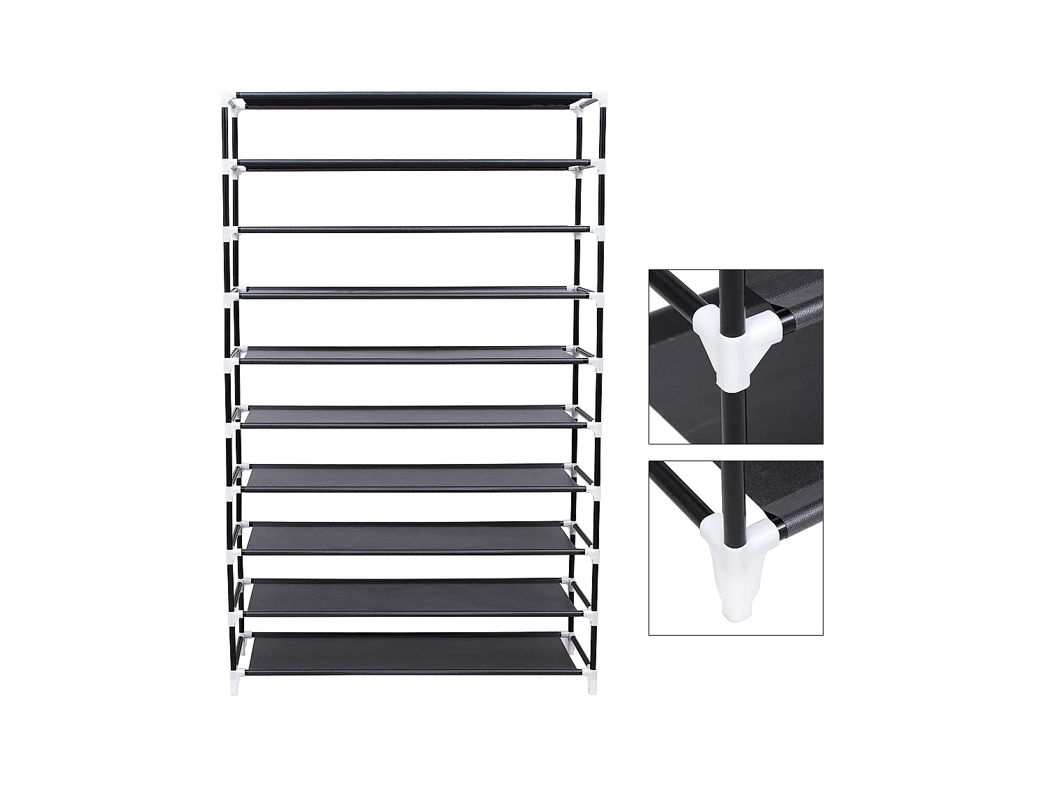 Meuble à chaussures Valora noir | Armoire de rangement textile à 9 étagères