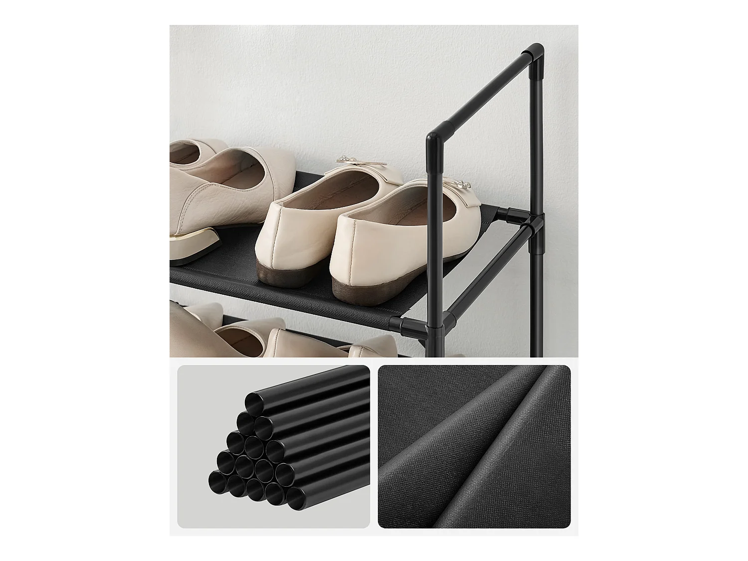 Valora Zwarte Loft-stijl schoenenrek met 10 planken voor gangen en lobby's