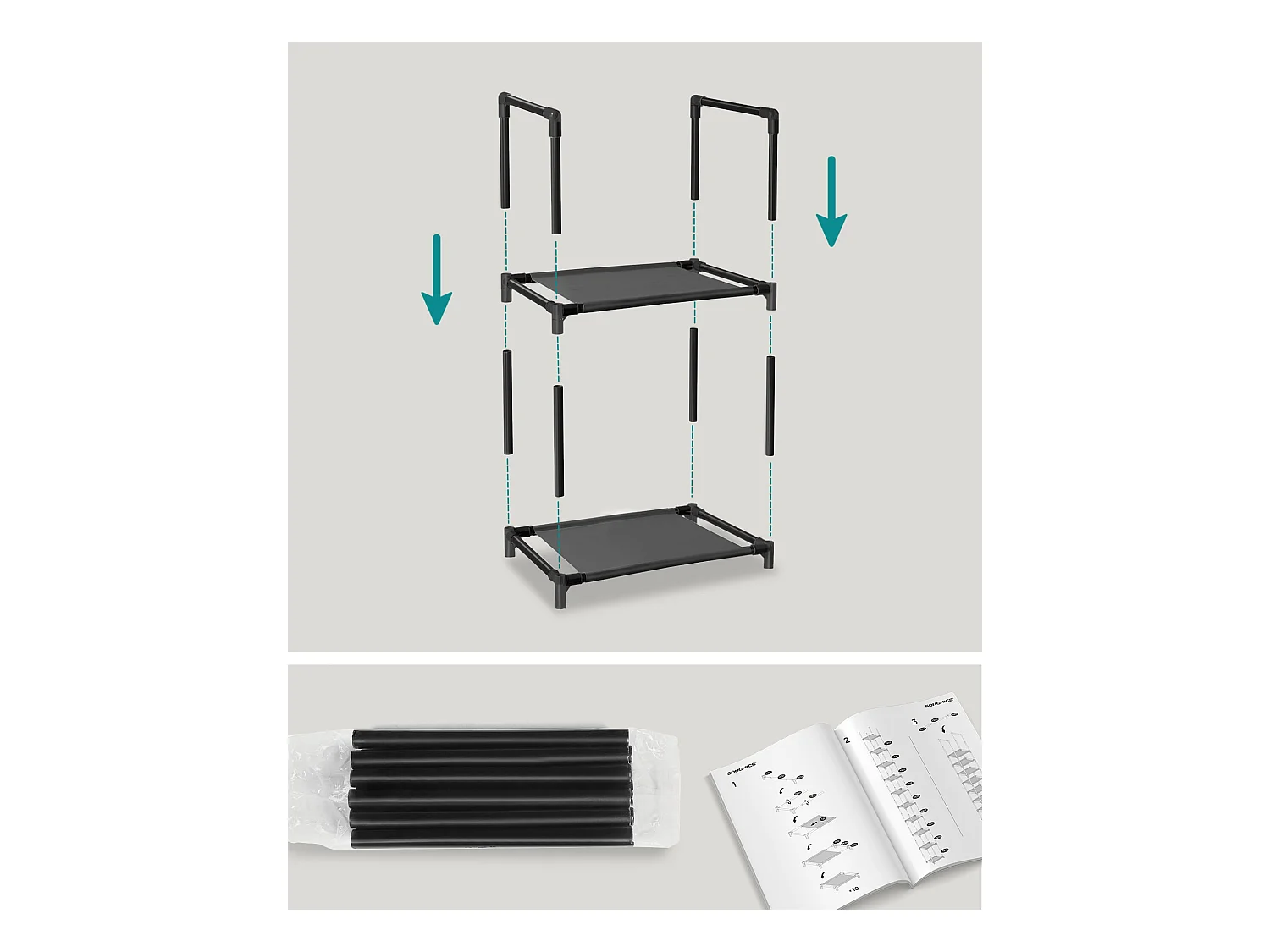 Valora Zwarte Loft-stijl schoenenrek met 10 planken voor gangen en lobby's