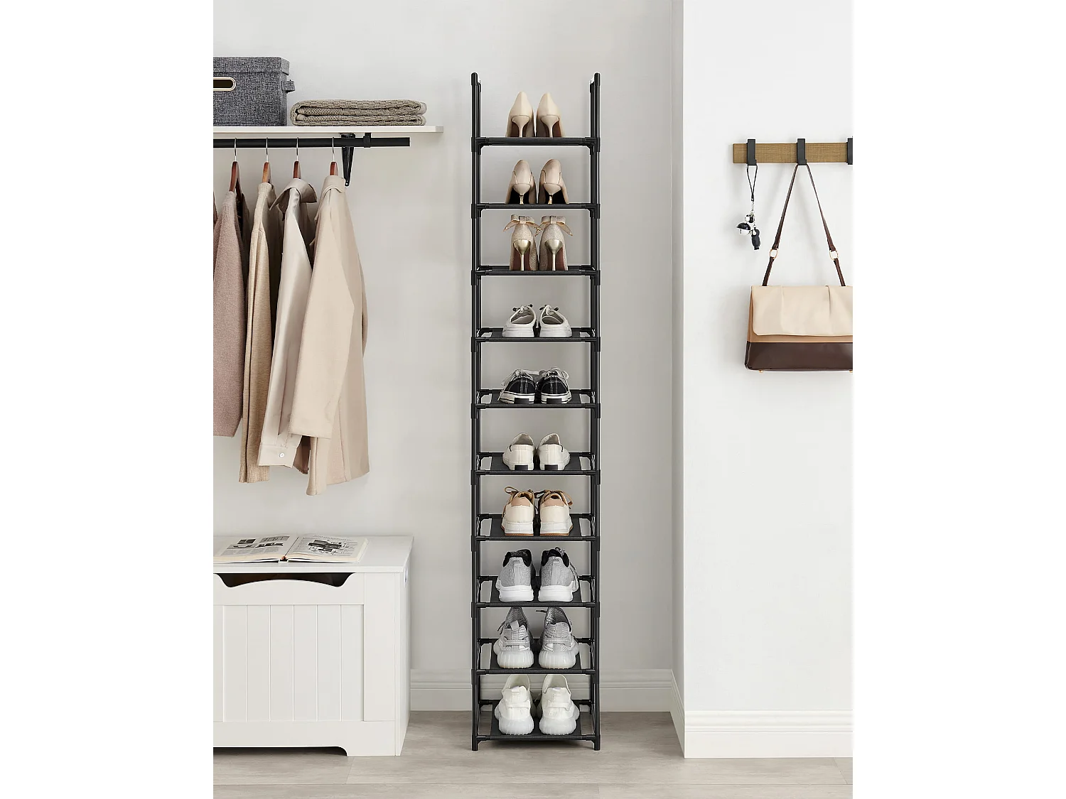 Étagère chaussures Valora noire loft 10 niveaux pour couloir et entrée