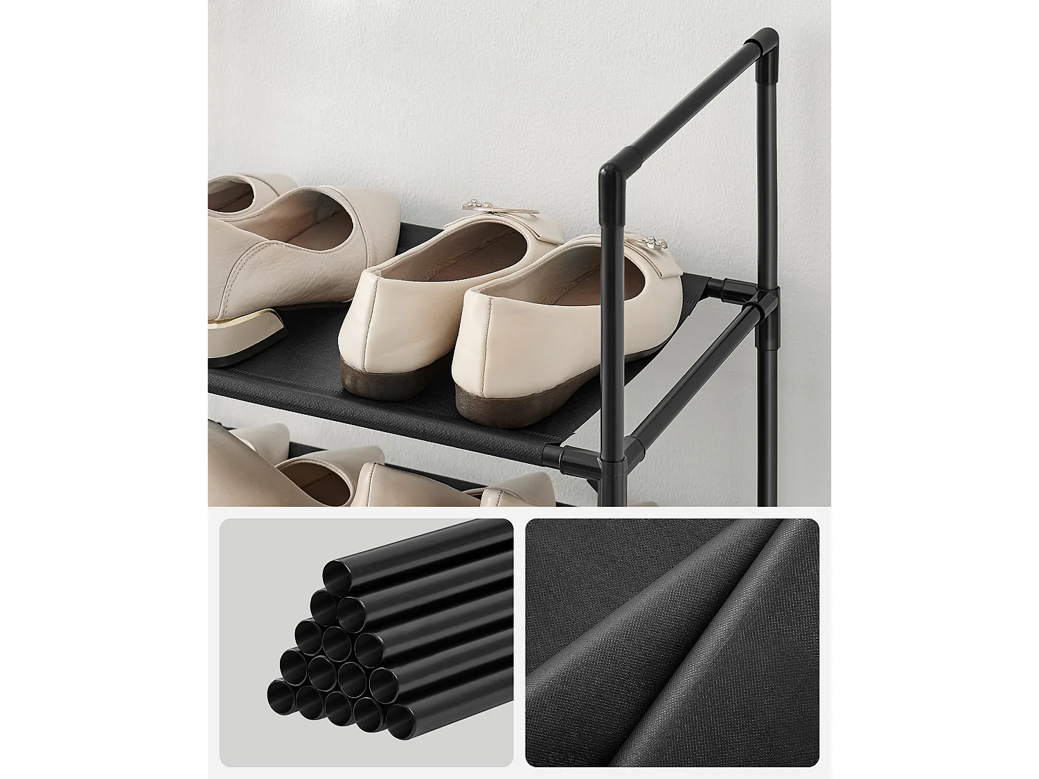 Étagère chaussures Valora noire loft 10 niveaux pour couloir et entrée