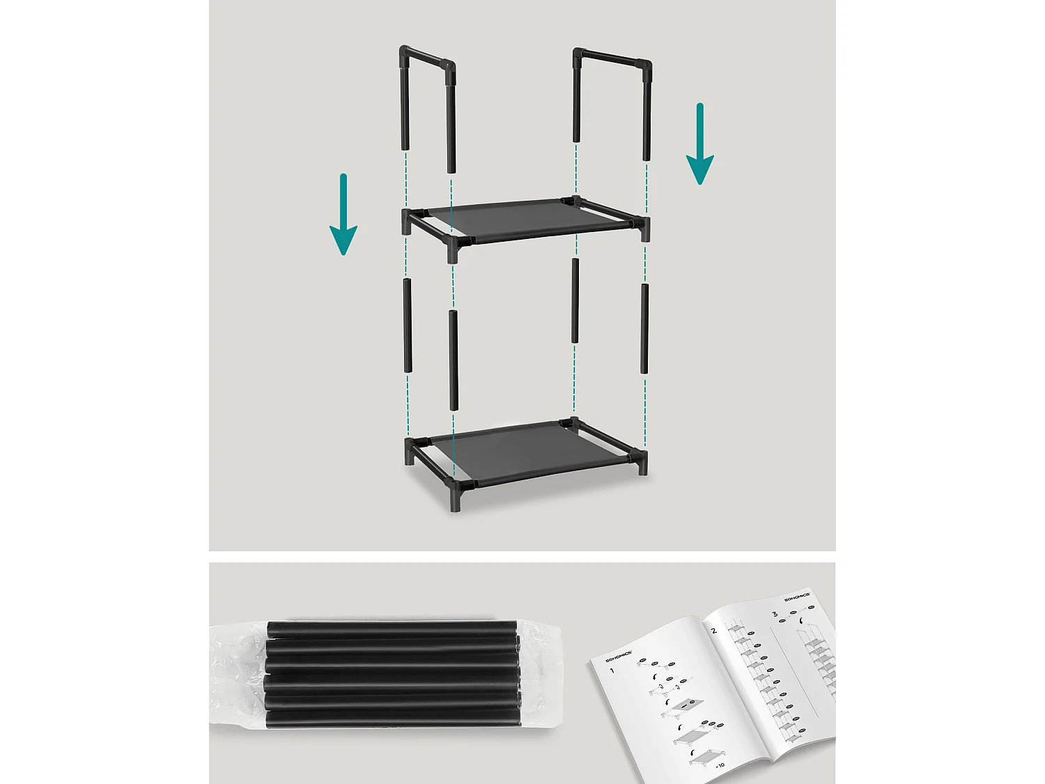 Étagère chaussures Valora noire loft 10 niveaux pour couloir et entrée