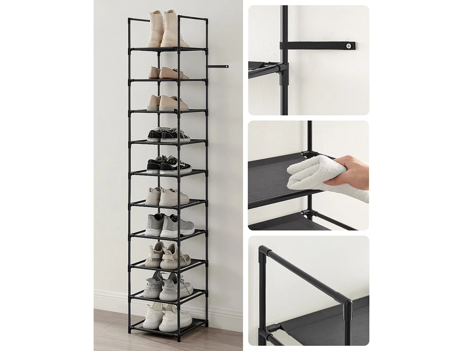 Étagère chaussures Valora noire loft 10 niveaux pour couloir et entrée