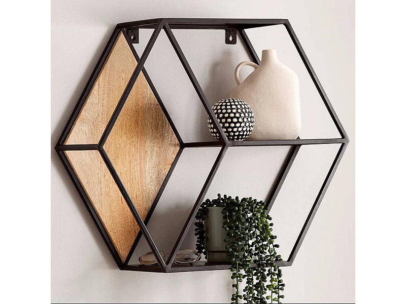 Wandregal Hängeregal in sechseckiger Form im Industry und Loft Stil