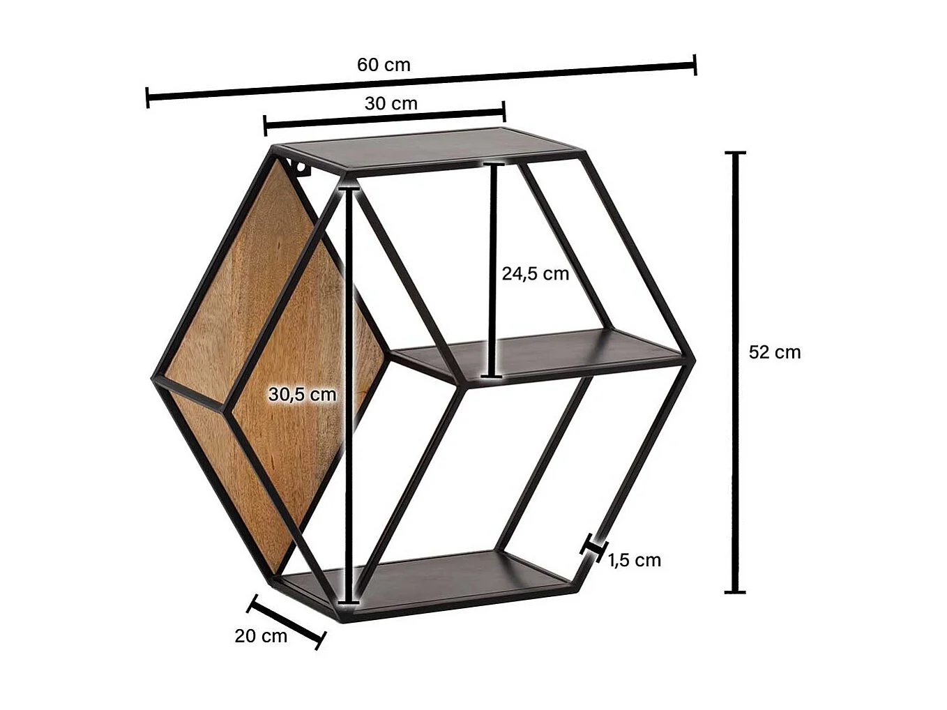 Wandregal Hängeregal in sechseckiger Form im Industry und Loft Stil