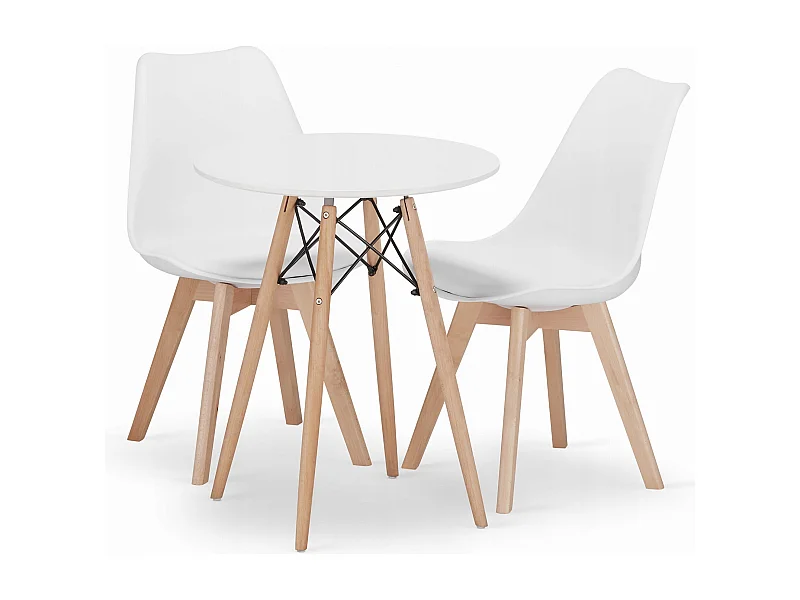 Table ronde Valora KOVA Ø60 blanche + 2 chaises RIKX blanches