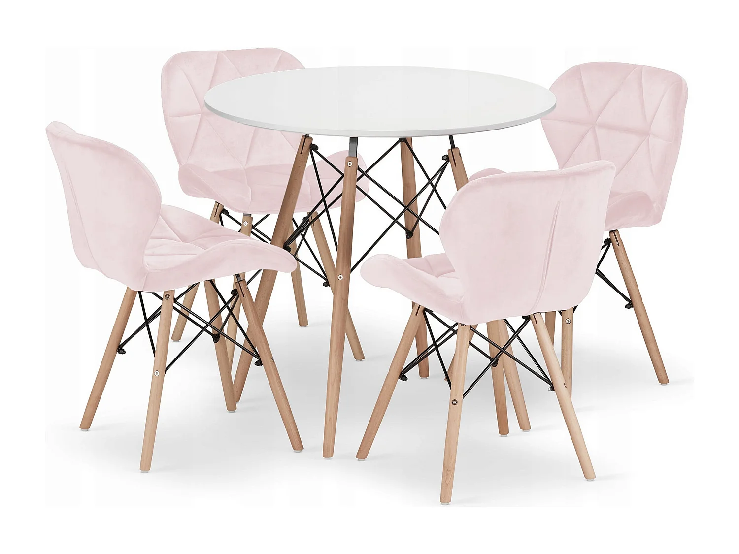 Ensemble salle à manger Valora table KOVA blanche 80 cm + 4 chaises WAKO roses