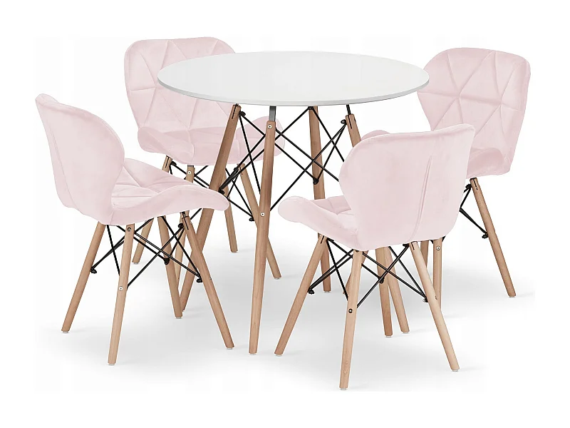 Ensemble salle à manger Valora table KOVA blanche 80 cm + 4 chaises WAKO roses