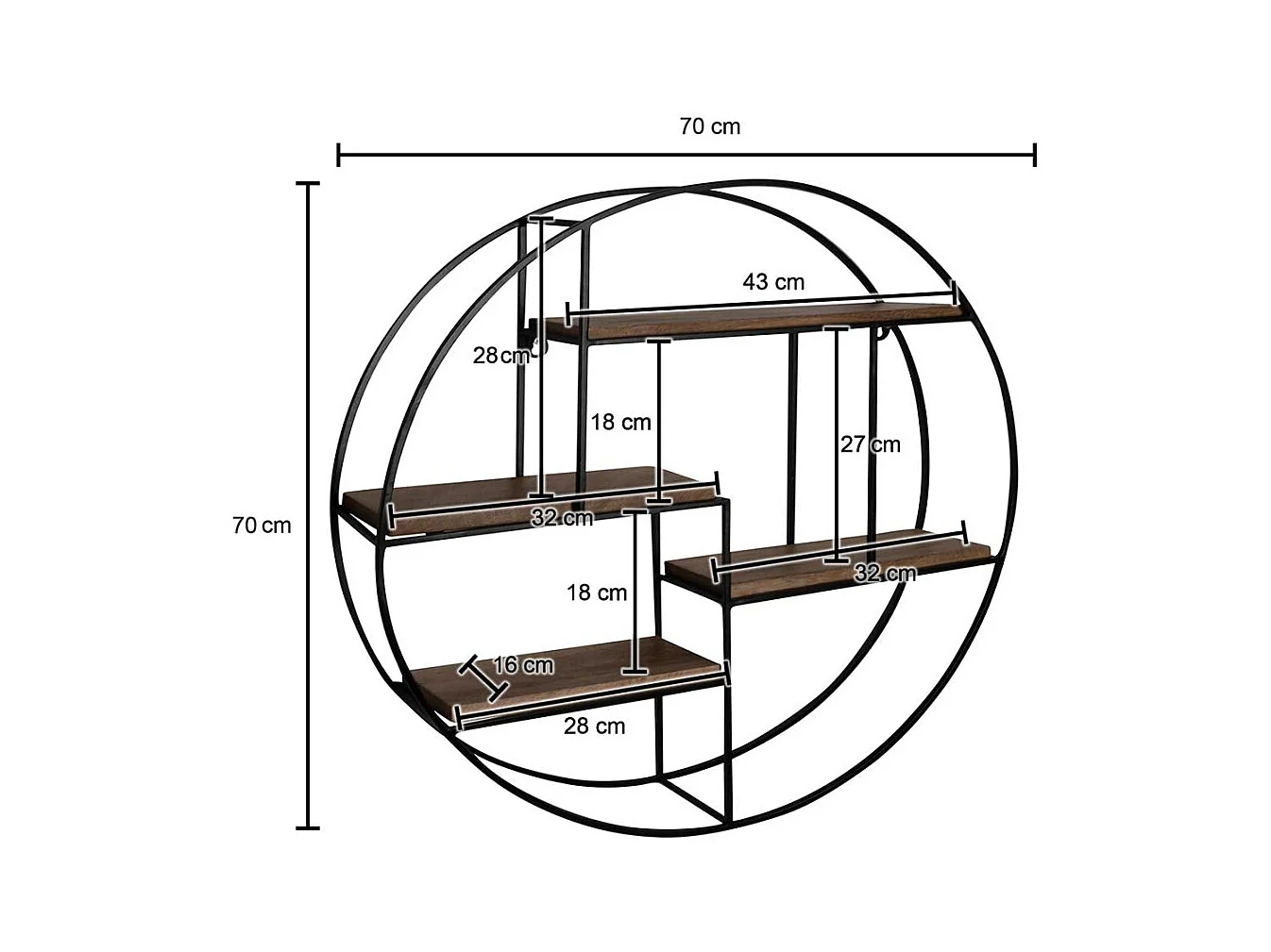 Wandregal Wandhängeregal in runder Form im Industry und Loft Stil