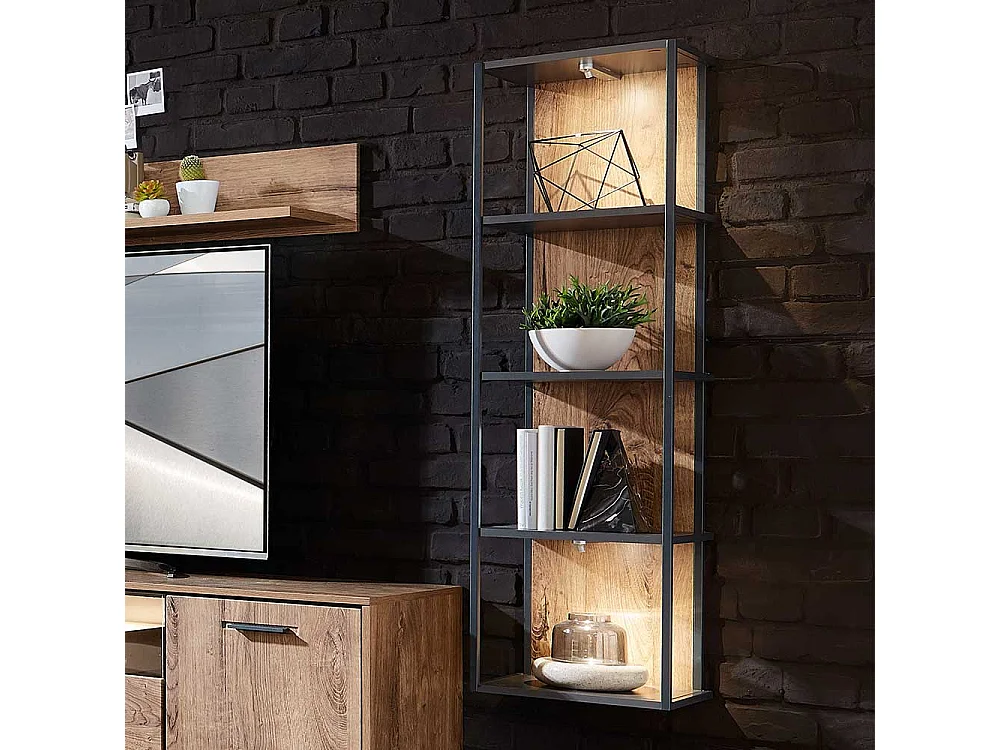 Design Wandregal in Eiche dunkel Optik und Dunkelgrau 35 cm breit