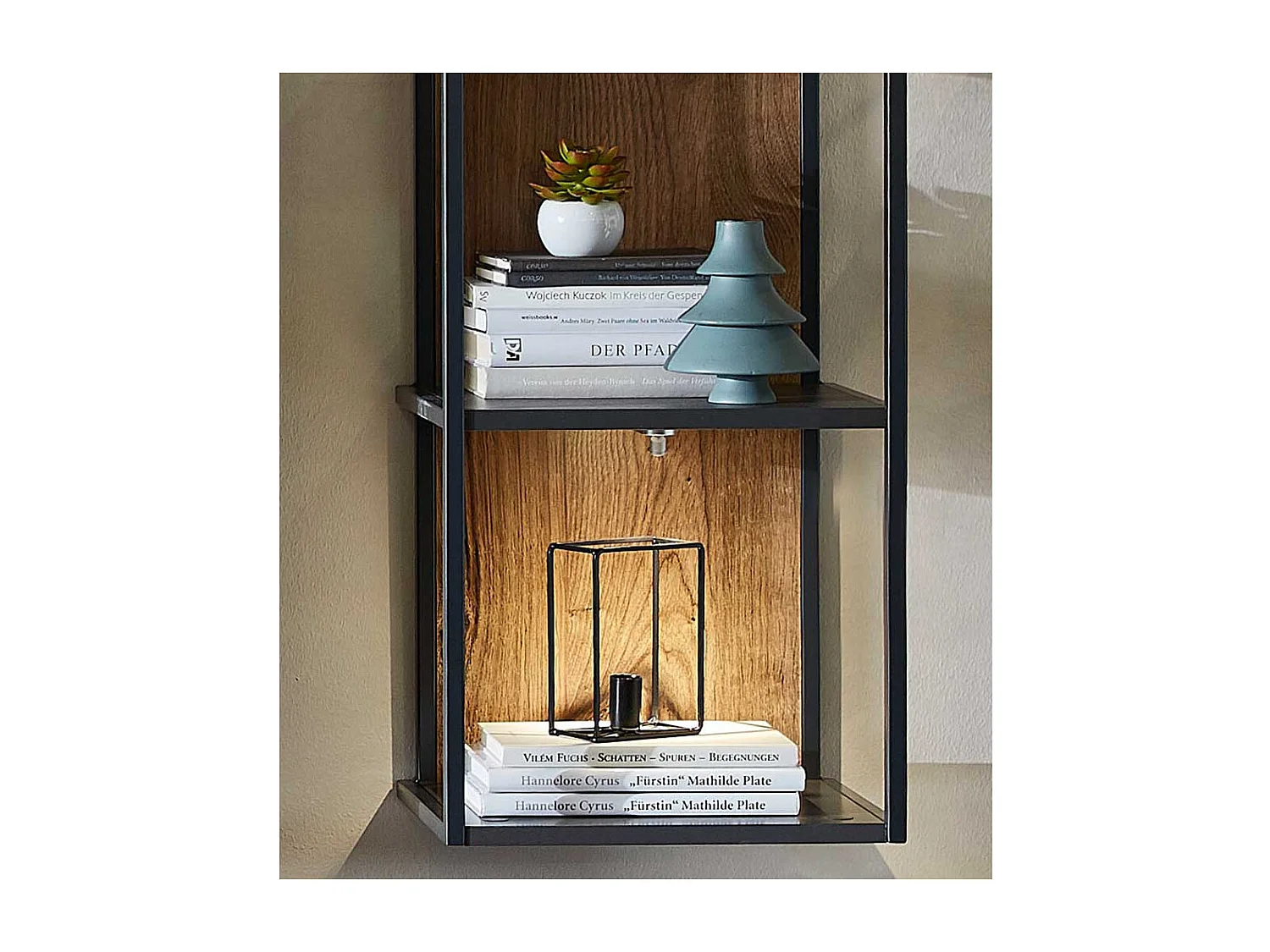 Design Wandregal in Eiche dunkel Optik und Dunkelgrau 35 cm breit