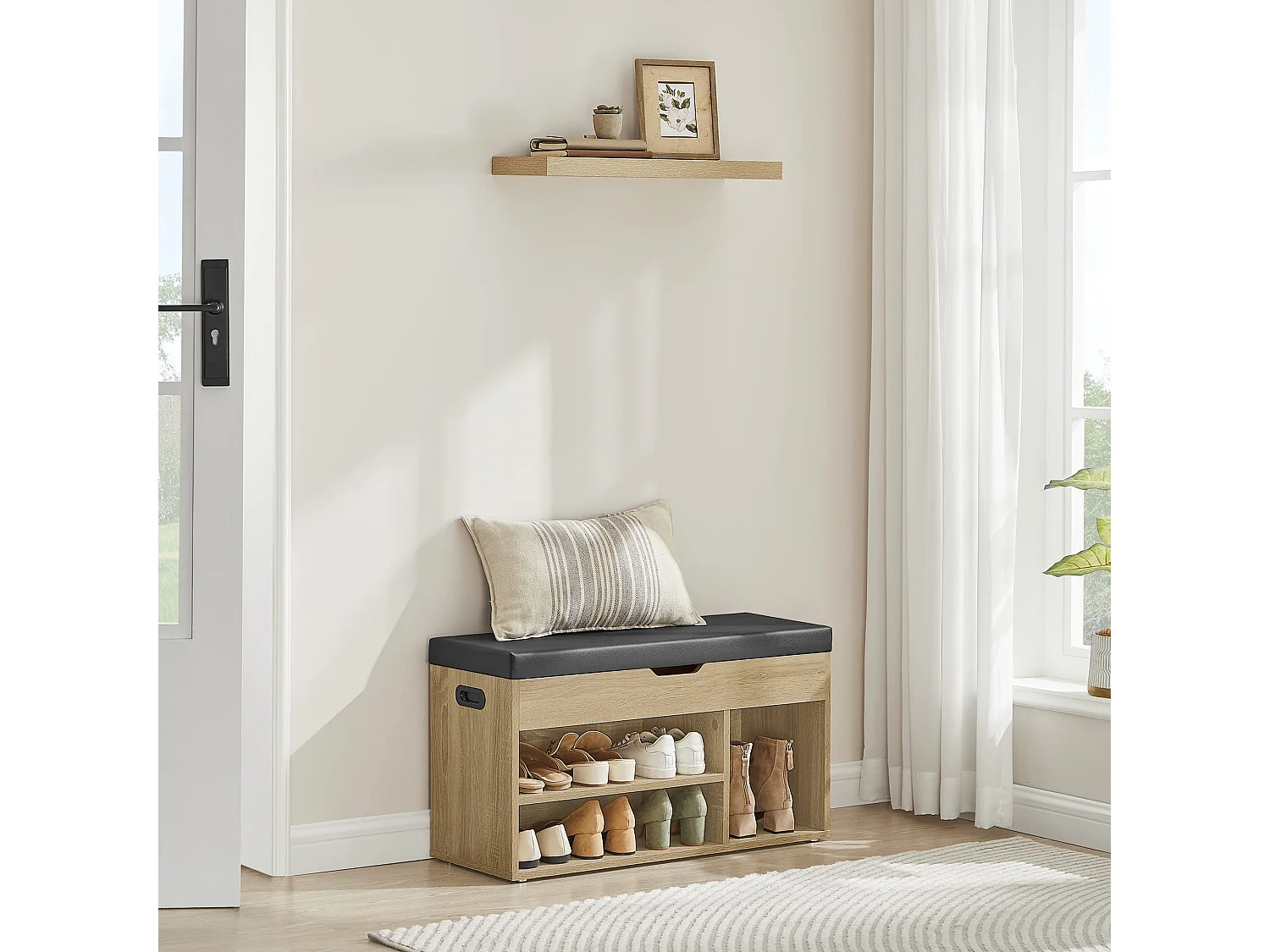 Valora Sapateira com Assento e Armazenamento – Sonoma Black PU