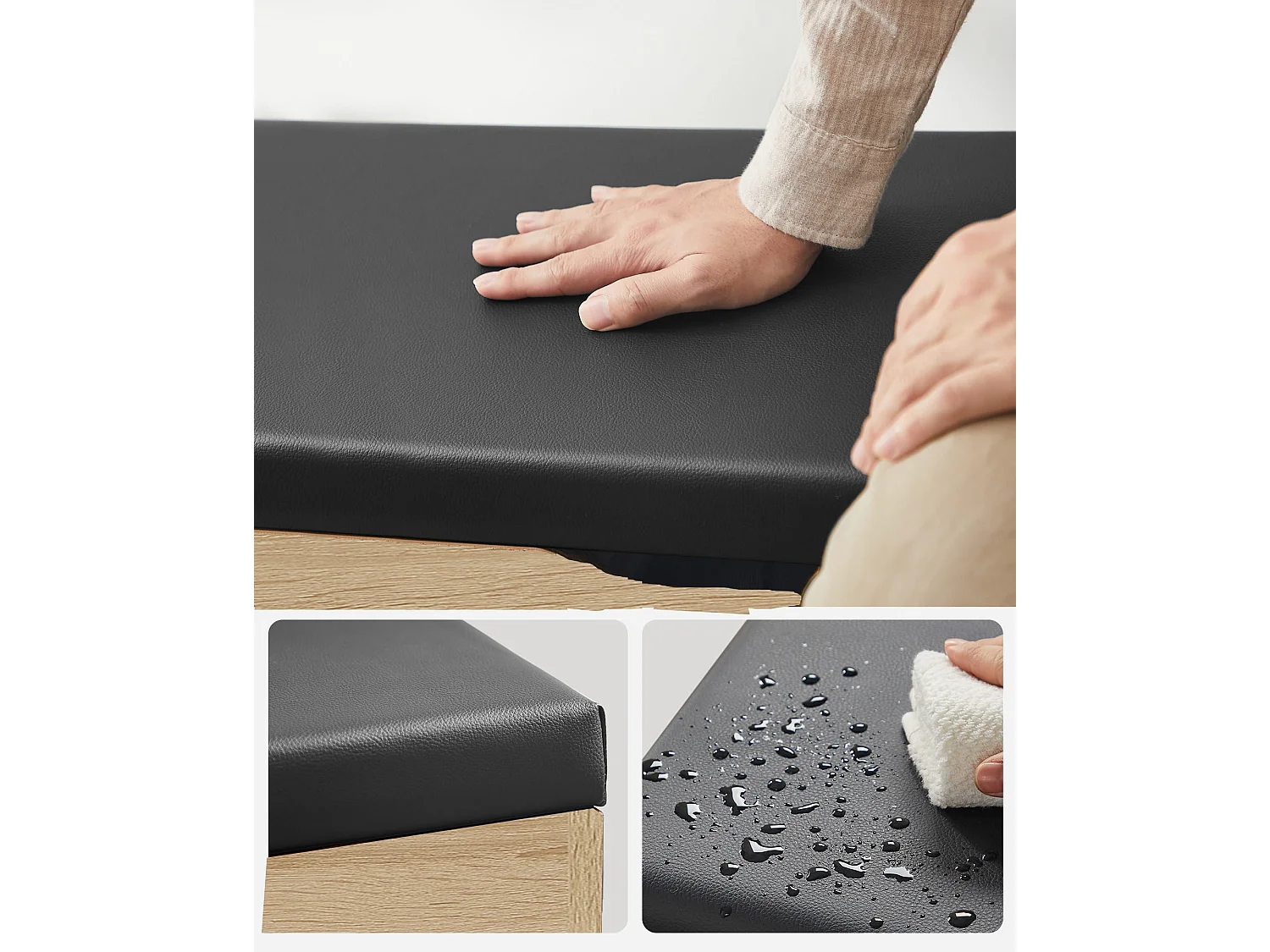 Valora Sapateira com Assento e Armazenamento – Sonoma Black PU