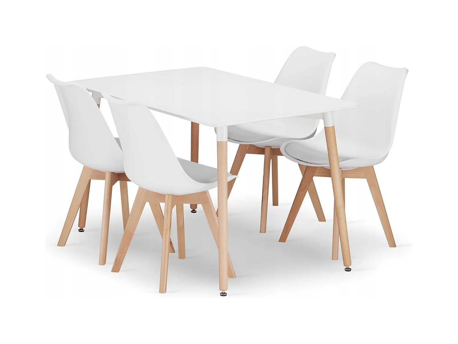 Valora YURO Rechteckiger Tisch 120x80 Weiß + 4 RIKX Weiße Stühle